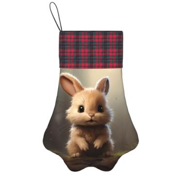 Imagem de SKKNT Linda estampa de coelhinho meias de Natal animais de estimação decoração de natal cães gatos árvore decoração doce presente conveniente