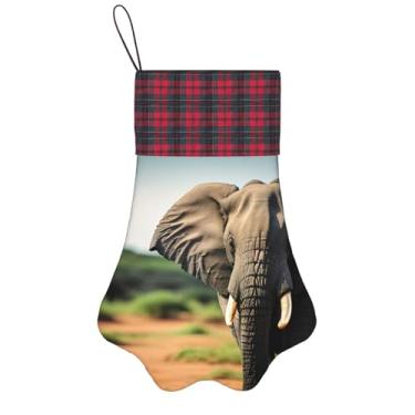 Imagem de SKKNT Meias de Natal com estampa de elefante africano, animais de estimação, decoração de Natal, cães, gatos, árvore, presente conveniente