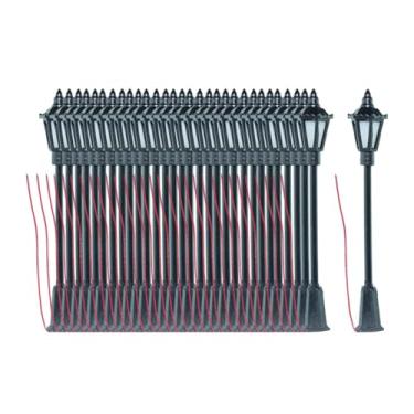 Imagem de Fenteer Poste de iluminação em escala 1/87 para maquete de ferrovia, simulação de lâmpada de, miniatura de poste de luz para brincar de faz de conta, 30 Unidades