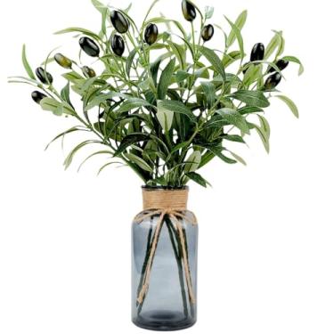 Imagem de Avoik Plantas artificiais ramo de oliveira em vaso de vidro, caules de vegetação de plantas falsas de 36,8 cm com ramos de oliveira, hastes falsas de eucalipto para decoração de mesa de casamento