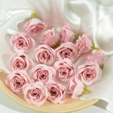 Imagem de Cabeças de rosas artificiais feitas à mão, rosas de seda sintética para decoração de casamento, enfeites de caixa de presente, acessórios de roupas (rosa)