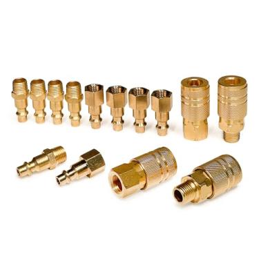 Imagem de FIDEURSUS Kit de acoplador e plugue de ar de latão NPT de alto fluxo de 1/10.2 cm, conjunto de acessórios de compressor de ar industrial tipo D, acopladores e plugues de conexão rápida para