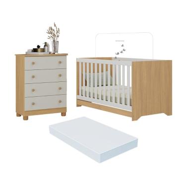 Imagem de Berço Americano 3 em 1 com Colchão Incluso e Cômoda 4 Gavetas Allegra Multimóveis MP4700