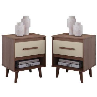 Imagem de Kit 2 Mesas De Cabeceiras 1 Gaveta E Nicho Lima Savana / Off White - M