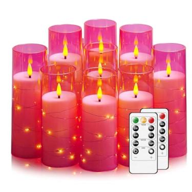 Imagem de Nimiko Velas de LED cintilantes sem chama, velas operadas por bateria, 9 peças com corda de estrela embutida, velas de coluna de LED acrílicas com controle remoto, adequadas para decoração de casa