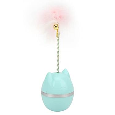 Imagem de Sanpyl Brinquedo Interativo para Gatos Com Sino, Base Em Formato de Gato Fofo, Pena Real, Design de Mola, Atrai Atenção, de 10,6", Adequado para (Azul)