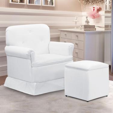 Imagem de Poltrona De Amamentação Base Balanço E Puff Lígia Sintético E03 - D'rossi Cor Branco