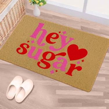 Imagem de Drydiet Hey Sugar Capacho 76 x 43 cm Dia dos Namorados Coir Natural Welcome Door Mat Vermelho Rosa Tapete Antiderrapante para Interior Exterior Casa de Banho Cozinha Decoração (Elegante)