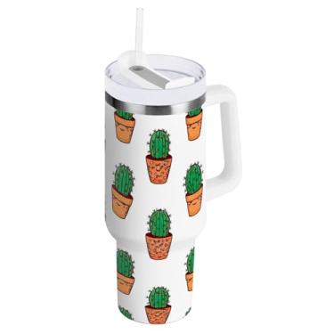 Imagem de ODAWA Copo de viagem isolado grande com canudo e alça, pote de cacto com isolamento de parede dupla