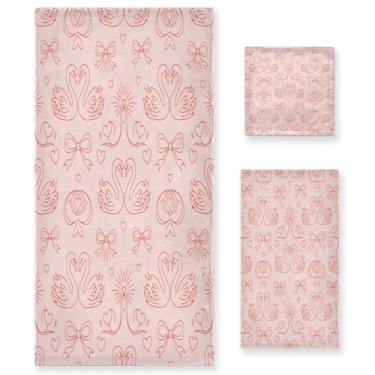 Imagem de Wassud Conjunto de 3 toalhas de banho românticas cisne para dia dos namorados, toalhas super macias e absorventes para banheiro, toalhas de banho de secagem rápida, toalha de banho para academia, spa