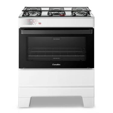 Imagem de Fogão A Gás Esmaltec Mesa Inox Tampa De Vidro Forno 84L Ideal Top Branco 5 Bocas Bivolt