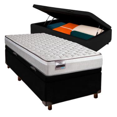 Imagem de Cama + Bau Preto e Colchão Molas Ensacadas Solteiro - Hanover Inducol