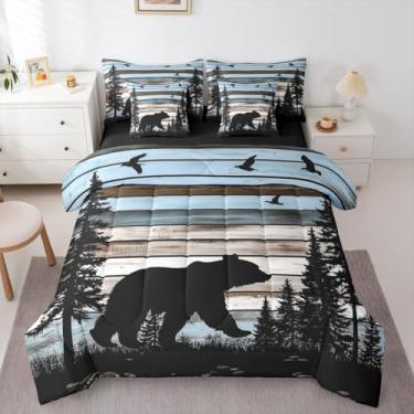 Imagem de Feelyou Jogo de cama com 7 peças, urso selvagem, caçador, pássaro, para crianças, meninos, meninas, montanha, floresta, fazenda, oeste, macio, leve
