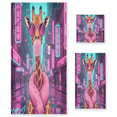 Imagem de Wassud Conjunto de 3 toalhas de banho vibrantes girafa para dia dos namorados, toalhas supermacias e absorventes para banheiro, toalhas de banho de secagem rápida, toalha de banho para academia, spa