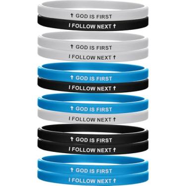 Imagem de Jerify 12 pulseiras God Is First Im Second Pulseiras de borracha cristã com versículos bíblicos inspiradores para mulheres, homens, presentes religiosos, about 8 inch, Borracha, Sem Pedra Preciosa
