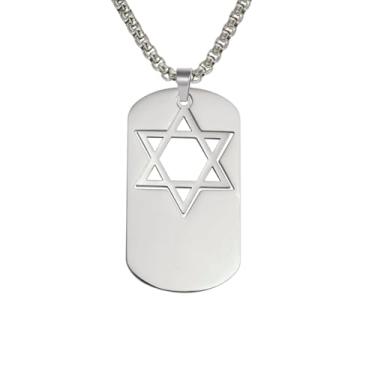 Imagem de PDOUSELF Colar de aço inoxidável com pingente de estrela de Davi para homens e mulheres, joias cristãs judaicas, 20, Aço inoxidável, Sem Pedra Preciosa