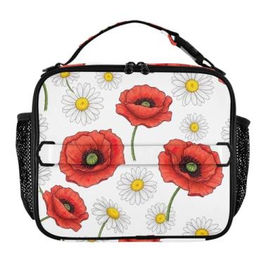 Imagem de Joisal Lancheira amarela floral vermelha para mulheres, meninas, lancheira, personalizada, infantil, masculina, lancheira para trabalho, lancheira térmica para meninos