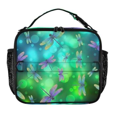 Imagem de Joisal Lancheira Dragonflies verde brilhante neon para mulheres meninas lancheira masculina lancheira para trabalho rosa fofa bolsa térmica transportadora de alimentos para escola