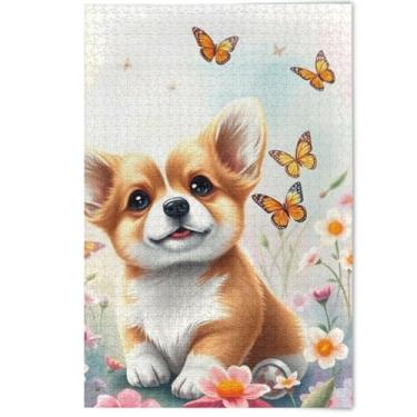 Imagem de Quebra-cabeça de 500 peças com flores fofas para filhotes de cachorro, presentes engraçados de tecnologia, quebra-cabeças difíceis, estampa de arte animal fofo, 500 peças, 52 x 37,8 cm