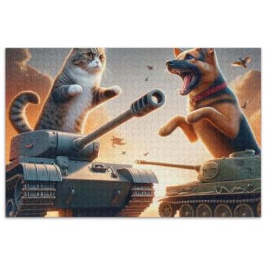 Imagem de Quebra-cabeça divertido de guerra com gato e cachorro, 1000 peças, para adultos, colorido, floral, difícil, elefantes brancos, presentes para adultos
