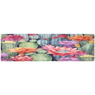 Imagem de Aquarela colorida de cactos e flores corredor de mesa isolado, tripé de mesa de cozinha, enfeite decorativo