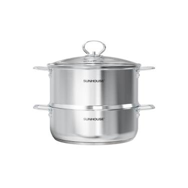 Imagem de SUNHOUSE Panela a vapor de aço inoxidável de 2 camadas com tampa – Vaporizador maior de 5,5 litros e base de panela de 3,8 litros - Pronto para indução, compatível com todos os cooktops - multiuso