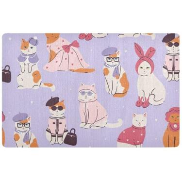 Imagem de TSENQUE Capacho personalizado fofo para gatos da moda Halloween lindo tapete de varanda decoração de varanda tapetes de entrada laváveis para dentro de casa 81 x 50 cm