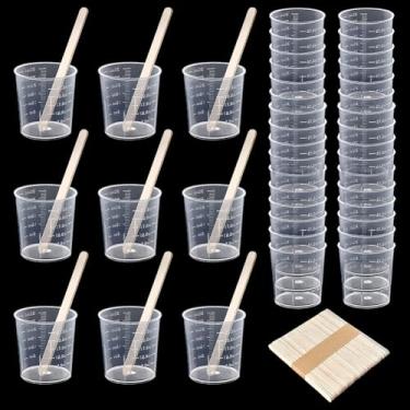 Imagem de ccHuDE 50 peças de copos medidores de plástico de 30 ml, copos graduados transparentes, copo de mistura de tinta de resina, pequenos jarros de medição de líquidos, copo de cozinha com 50 peças de