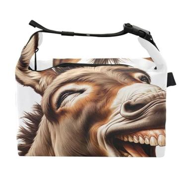 Imagem de TSENQUE Lancheira divertida de burro sorridente personalizada para mulheres meninas alça de ombro ajustável lancheira para trabalho fofa isolada