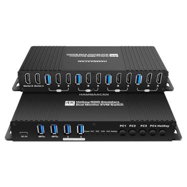 Imagem de Kvm Switches Hdmi 2 monitores 4 computadores 4K 60Hz EDID emulador comutação de teclas de atalho (hdmi Kvm Edid 4 * 2 teclas de atalho)