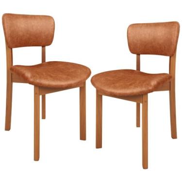 Imagem de Kit 02 Cadeiras Para Sala de Jantar Cozinha Living Estofada Dara L02 Couríssimo Camel - Lyam Decor