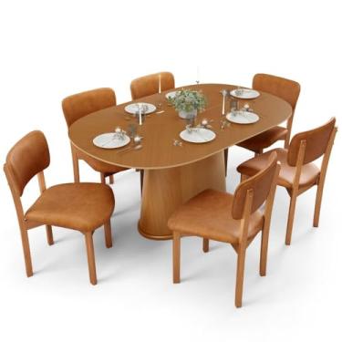 Imagem de Mesa Para Sala de Jantar Valência com 06 Cadeiras Sala de Jantar Dara L02 Couríssimo Canela - Lyam Decor
