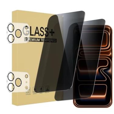 Imagem de Pacote com 2 protetores de tela de privacidade para iPhone 17 Pro de 6,3 polegadas com 2 protetores de lente de câmera, película de vidro temperado antiespionagem, dureza 9H, sem bolhas, compatível
