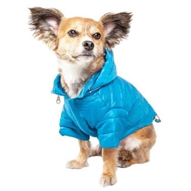 Imagem de Jaqueta PET Life 'Sporty Avalanche' leve e ajustável com isolamento dobrável para cães com capuz oculto embutido, pequeno, azul