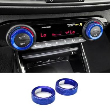 Imagem de JUIVEEL 2 peças alumínio ar condicionado botão botão capa A/C controle central botão botão proteção compatível com Kia Forte 2019-2024 K3 acessórios (azul)