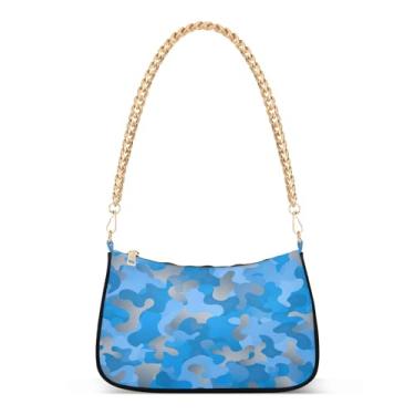 Imagem de Bolsa de ombro com corrente com estampa de camuflagem azul, bolsa feminina Hobo Clutch para uso diário e noturno
