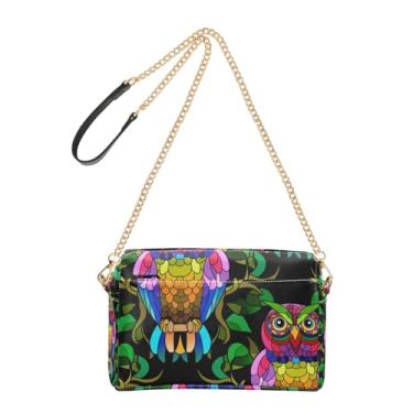 Imagem de Bolsa tiracolo feminina vibrante colorida corujas pretas bolsa de celular linda alça de corrente bolsa de ombro de couro PU