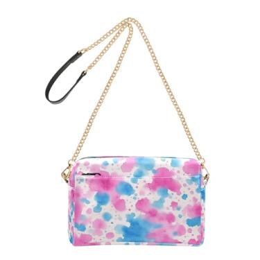 Imagem de Joitme Bolsa de ombro feminina transversal para telefone linda abstrata rosa azul salpicos couro PU bolsa de ombro alça de corrente