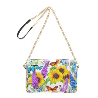 Imagem de Joitme Bolsa tiracolo feminina bolsa para celular linda alça de corrente de couro PU bolsa de ombro linda girassol butterfiles