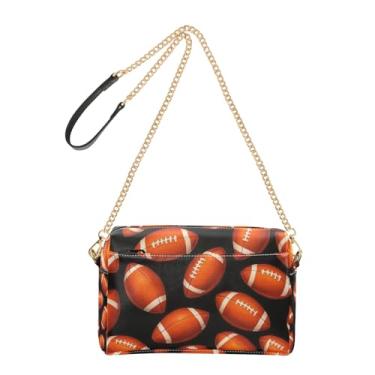 Imagem de Joitme Bolsa de ombro feminina, bolsa tiracolo para celular, linda bola de futebol americano, alça de corrente preta, bolsa de ombro de couro PU