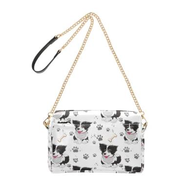 Imagem de Joitme Bolsa tiracolo feminina preta branca para cães poses pata celular bolsa bolsa de couro PU bolsa de ombro alça de corrente