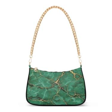 Imagem de Bolsa de ombro com corrente de veias douradas em mármore verde esmeralda, bolsa moderna Hobo, bolsa elegante para noite ou dia a dia