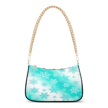 Imagem de Bolsa de ombro de corrente de flocos de neve branca turquesa de inverno, bolsa feminina Hobo, bolsa média moderna para roupas diárias e festas