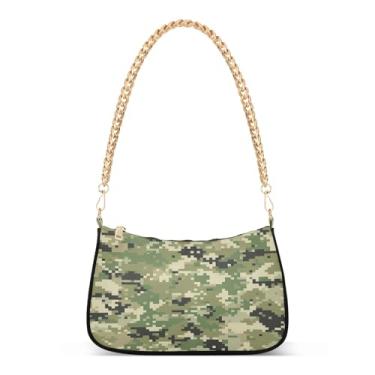 Imagem de Bolsa de ombro de corrente verde com remendos pixelados, bolsa feminina Hobo para uso diário e noturno