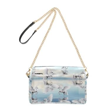 Imagem de Joitme Elegante Unicorns Pegasus White Bags for Women Crossbody Bolsa para celular Bolsa de ombro de couro PU com alça de corrente