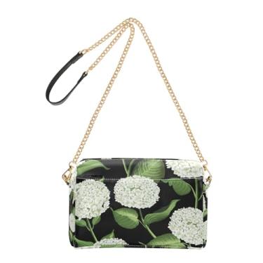 Imagem de Joitme Bolsa feminina tiracolo bolsa para celular alça de corrente couro PU bolsa de ombro branca hortênsia flores verde
