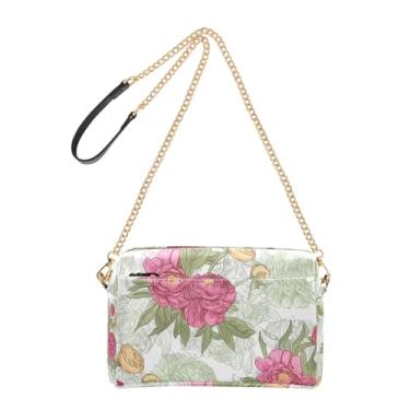 Imagem de Joitme Bolsa feminina transversal floral peônia primavera pastel rosa bolsa de telefone linda bolsa de ombro de couro PU com alça de corrente