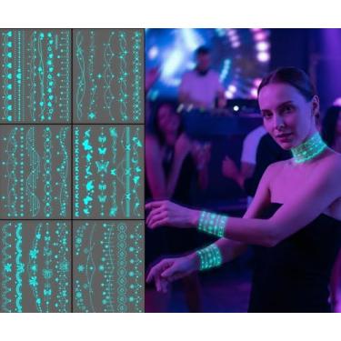 Imagem de Pacote com 6 adesivos de tatuagem temporária de borboleta que brilha no escuro (estilo feminino/feminino), design à prova d'água de maquiagem artística, adequado para rosto/corpo/braços, brindes de