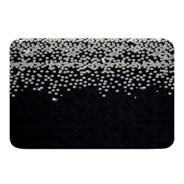 Imagem de Feelyou Tapete de banho antiderrapante com estampa de glitter prateado (sem glitter), decoração brilhante, preto, felpudo, absorvente, tapete para banheiro, tapetes de banheiro, tapete de banheiro 50,8 cm x 81,2 cm