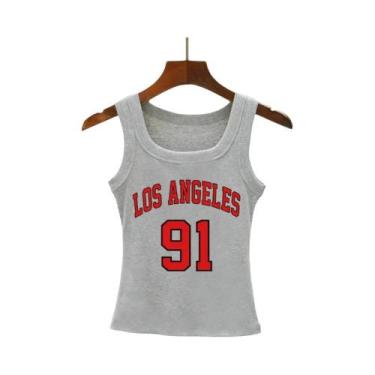 Imagem de Camiseta Regata Feminina De Algodão Sem Mangas Com Estampa De Letras L
